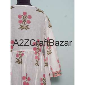 Robe midi décontractée en coton à col en V, manches longues, écologique, pour femmes, impression en bloc, pour les fêtes, les mariages, les événements, les occasions, lavable en vrac - Product Image 6