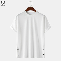 T-shirts pour hommes à manches courtes de couleur unie avec design innovant de transfert de chaleur, boutons pression latéraux, coton régulier, séchage rapide, respirant