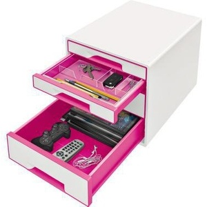 Leitz WOW CUBE 4-<b>Drawer</b> Desktop Organizer White Housing with Pink/White <b>Drawers</b> Polystyrene DIN A4 Size - Product Image 3