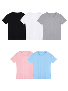 เสื้อยืดแขนสั้นสำหรับผู้หญิงคอกลมทรงพอดีตัวผ้าสแปนเด็กซ์/ ผ้าฝ้ายระบายอากาศได้ดีพิมพ์โลโก้ได้ตามต้องการสำหรับฤดูร้อน - Product Image 2
