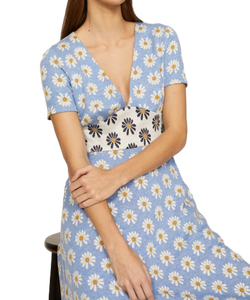 Vestido con estampado de margaritas suave y cómodo de calidad superior para mujer Vestido informal con mangas abullonadas disponible para la venta - Product Image 5