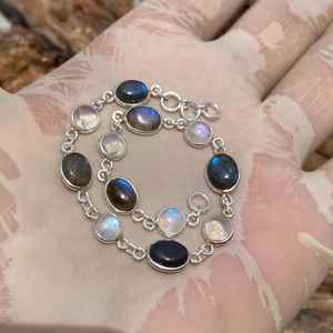 Bracelet en pierre de lune et labradorite, argent sterling 925, pierre de naissance de juin, fait main, bijoux de mode uniques, cadeau pour femmes et hommes - Product Image 6