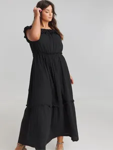 Moda de moda Rayón Color negro Verano Vestido largo de diseñador para mujeres Fuera del hombro, Playa y Resort Vestido de fiesta de verano - Product Image 5