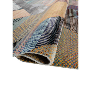 Tapis Manchaha noués à la main en laine et soie de bambou, design patchwork gris et noir pour salon, couloir, épaisseur 10 mm - Les-2822 - Product Image 2