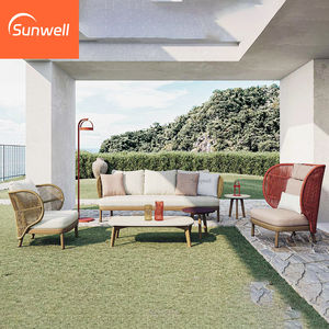 Ensemble <span class=keywords><strong>de</strong></span> canapés d'extérieur portables modernes en bois <span class=keywords><strong>de</strong></span> teck massif et corde tressée pour <span class=keywords><strong>jardin</strong></span>, patio, balcon, parc, hôtel, <span class=keywords><strong>salon</strong></span>, cour - Product Image 3