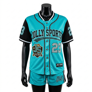 Ensemble short et maillot de baseball pour femme en polyester, bleu sarcelle et noir, style panneau, avec logo personnalisé par sublimation et strass – Ensembles pour femme - Product Image 3