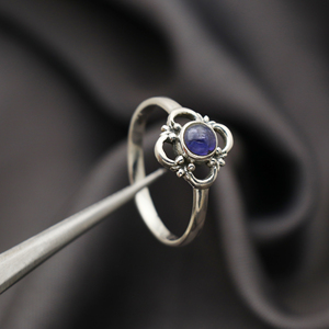 แหวน Tanzanite ลายดอกไม้น่ารัก925เงินแท้สแตนเลสเครื่องประดับด้วยเพชรสีเทอร์ควอยซ์ของขวัญแต่งงานที่สมบูรณ์แบบสำหรับผู้หญิง - Product Image 4