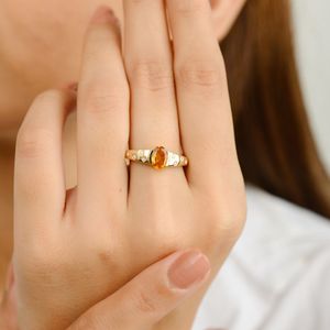 Achetez maintenant votre belle bague en citrine naturelle et diamant 14k bijoux en or jaune massif pierre de naissance de novembre bague la plus vendue - Product Image 3