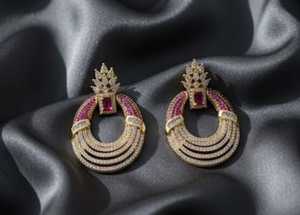 Pendientes de piedra AD CZ de estilo elegante Premium, joyería de diseñador polaco de oro alto, perfecta para fiestas y celebraciones - Product Image 3