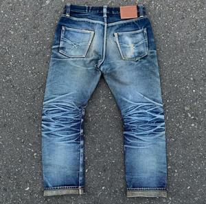 Pantalon baggy en jean pour hommes, droit, déchiré, avec lettre, imprimé, avec bouton brodé, style de rue rétro, respirant - Product Image 3