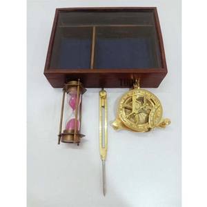 เซ็ตกล่องไม้ทองเหลืองจับเวลาทรายทองเหลืองเข็มทิศและตัวแบ่งทะเลชุดกล่องไม้ทะเลทองเหลืองสำหรับคริสต์มาสและของขวัญที่ไม่เหมือนใครสำหรับสามี - Product Image 1