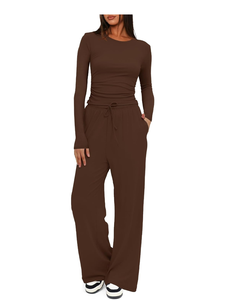 Ensemble d'automne pour femmes-Survêtements à manches longues et jambes larges-Ensemble de salon décontracté-Ensemble assorti-2 pièces-Pantalon de jogging-Sweatshirt - Product Image 1