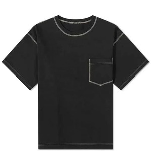 T-shirt personnalisé pour homme, grande taille, 100% coton, col oversize, manches courtes, couleur noire, surpiqûres contrastées, avec poche, écologique - Product Image 5