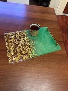 Plateau de service en résine artisanal avec motif floral, design personnalisable, haute qualité pour la cuisine, la maison, les fêtes - Product Image 6