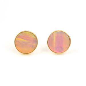 Nouveauté fait à la main en argent sterling 925 18 carats rempli d'or boucle d'oreille filles synthétique multicolore opale plat pierres précieuses goujon fin - Product Image 1
