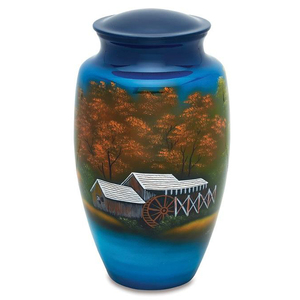 Thème de coucher de soleil de montagne Design imprimé Belle urne de crémation en métal pour adultes pour cendres humaines Urne photo faite à la main - Product Image 2