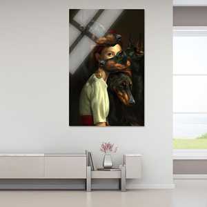 Toile imprimée : Femme et Dobermans - Art graphique moderne, verre rectangulaire - Product Image 1