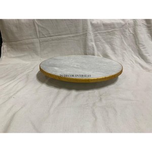 Plateau de service en marbre de haute qualité de concepteur de fantaisie unique de forme ronde avec bords dorés de l'Inde à un prix impressionnant - Product Image 5