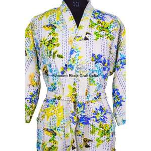 Chaqueta de Invierno Reversible Acolchada Kantha 100% Algodón Orgánico, Ecológica, de Manga Larga para Mujer con Cierre de Cinturón - Product Image 4