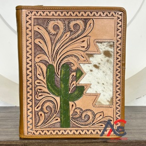 High Quality Hand Tooled Leather Ring Binder for A4 Padfolio Business Document Planner Cowhide Zipper Portfolio <b>Folder</b> <b>Organizer</b> - Product Image 1