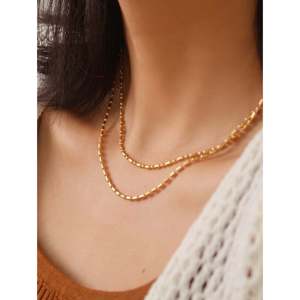 Collana con perline a tubo quadrato dorato, a doppio filo 2-1, anelli alla moda impermeabili e anti-ossidazione - Product Image 2