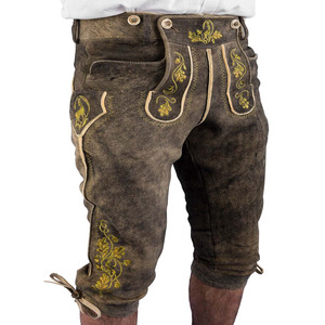 Pantalon en cuir allemand authentique pour homme, à carreaux, taille mi-haute, respirant, en cuir de cerf bavarois, longueur genou - Product Image 6
