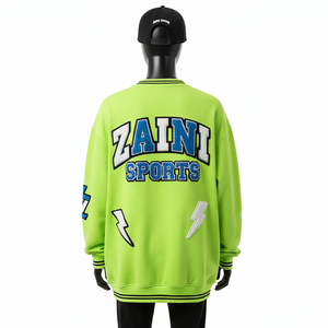 Sweat-shirt oversize pour homme, 320 GSM, en molleton de coton premium, vert lime, tissu lourd et doux, logo brodé, sweat-shirts basiques - Product Image 2