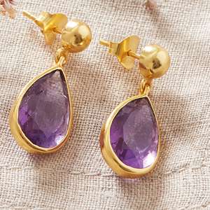 Alta calidad púrpura amatista piedra preciosa pera corte gota colgante sola piedra preciosa regalo Stud bisel ajuste declaración pendientes para ella - Product Image 3
