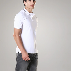 Tissu tricoté 100 % coton biologique pour polos homme, anti-plis, résistant aux taches, coupe courte, motif uni brodé - Product Image 3