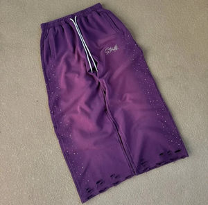 100% <b>Top</b> Quality Cotton French Terry <b>Distress</b> Hem Sweatpants for Men Custom Embroidery & Sun Faded Acid Wash Rhinestone jogger - Product Image 1