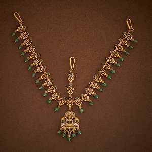 Antique Flower Design Gold Polished Ruby-Green Synthetic Stones <b>28mm</b> Length Women's Religious Cultural Collectible Jewelry - Product Image 1