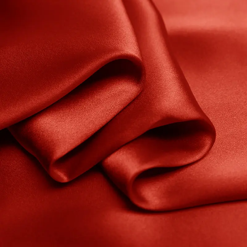 100% mulberry silk 19mm silk satin fabric 114cm width rust red color for wedding dress