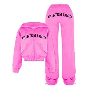 Buy Factory Price Women's Slim Fit Cotton Fleece Winter Tracksuit Set Breathable Printed Crop Custom Logo OEM Service - Product Image 5