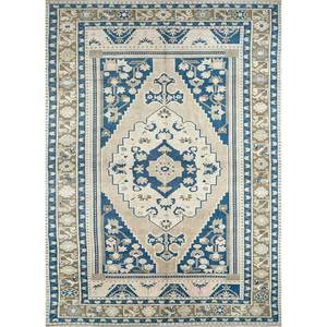 Alfombra de Lana Anudada a Mano Nuray Azul Pae-1854, Rectangular de 9x12, con Patrón de Medallón, para Decoración de Sala de Estar o Uso en Pasillos - Product Image 1