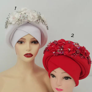 Turbantes Musulmanes con Pedrería, Pañuelo para la Cabeza a Rayas, Moda Aso Oke, para Negocios, Fiestas, Playa, Mujeres Africanas, Casual, Poliéster - Product Image 3