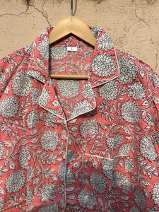 Pijama estampado a mano, Conjunto de pijama de algodón puro floral, ropa de noche de algodón indio - Product Image 6