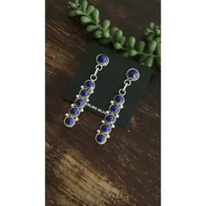 Pendientes Colgantes Estilo Navajo con Lapislázuli, Plata de Ley, Geométricos, Chapados en Oro de 18K, con Diamantes y Perlas - Product Image 3