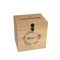 Grande urne en bois avec cadenas, motif chat en bois clair, inscription « Merci », pour mariage, anniversaire, baptême, communion, retraite