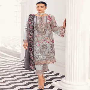 Ropa de parte de diseñador para mujer, traje de tela de gasa estilo paquistaní, kameez shalwar