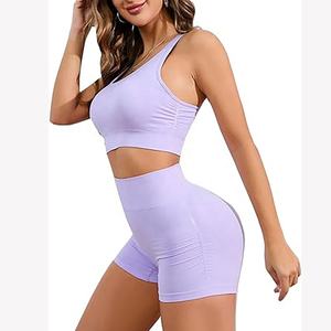 Couleurs et logo personnalisés, haut de yoga à manches courtes pour femme, sweat-shirt à capuche et soutien-gorge respirant en tricot, épaules tombantes, streetwear décontracté écologique - Product Image 2