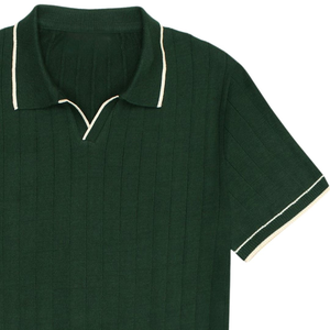 Polo de Punto Trenzado Verde para Hombre, Prenda de Punto de Algodón Premium, Manga Corta, Texturizado, Corte Clásico, Ropa Casual Elegante - Product Image 5