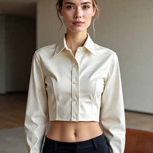 Women's Oversized Shiny Genuine <b>Leather</b> <b>Shirt</b> Vintage Streetwear Drop Shoulder Button Design for Outdoor Wear - Product Image 6