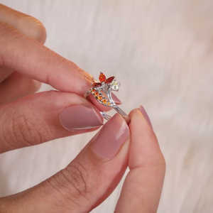 Inanna <b>Ring</b> in <b>Silver</b> with Geometric Pattern Platinum and Rhodium Plated Gold and Rhodium Set with Zircon Gemstone - Product Image 3