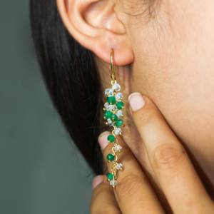 925 Sterling Silver Beaded <b>Long</b> Cluster Dangle <b>Earrings</b> for Women Multi Stone in Yellow Gold Filled Birthstone Jewelry Gift - Product Image 3