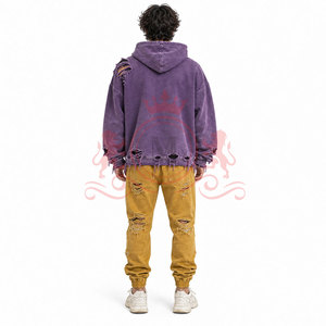 Conjuntos de Sudadera con Capucha y Pantalones de Felpa de Algodón Suave con Efecto Desgastado, Estilo Moderno, Fabricante de Ropa al por Mayor - Product Image 3