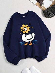 Cute Sunflower <b>Duck</b> Printing Hoodies Women Street Loose Pullovers Basics Sporty Sweatshirts Winter Fleece Warm Womans Clothes - Product Image 6