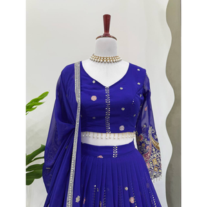 Lehenga bleu tendance avec chemisier et Dupatta | Mariage, réception, tenue de festival | Taille personnalisée et support de couleur - Product Image 1