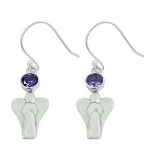 Améthyste violette naturelle faite à la main 925 bijoux en argent Sterling massif boucle d'oreille bijoux de bohème faits à la main avec pierre précieuse coupe ronde - Product Image 1