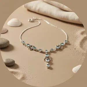 Art Palace Women's Blue Topaz <b>Statement</b> <b>Necklace</b> 925 Sterling Silver Rose Gold Geometric Pattern Gemstone Jewelry Rhodium Gift - Product Image 2