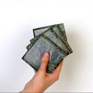 Juego de 4 Posavasos Cuadrados de Mármol Verde Indio Madeji, Decoración para el Hogar - Product Image 1